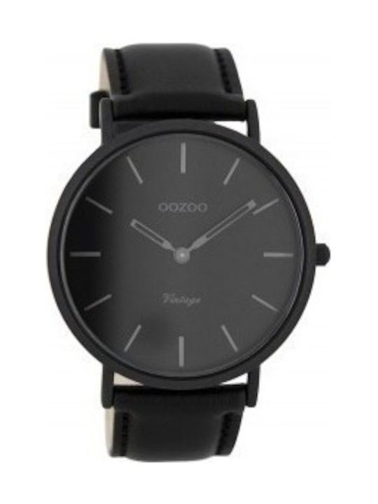 Oozoo Vintage Black Watch with Black Leather Strap