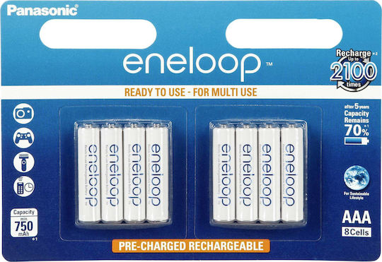 Panasonic Eneloop Презареждащи батерии AAA Ni-MH 750mAh 1.2V 8бр