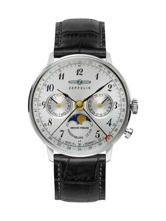 Zeppelin LZ129 Hindenburg Uhr Chronograph mit Schwarz Lederarmband