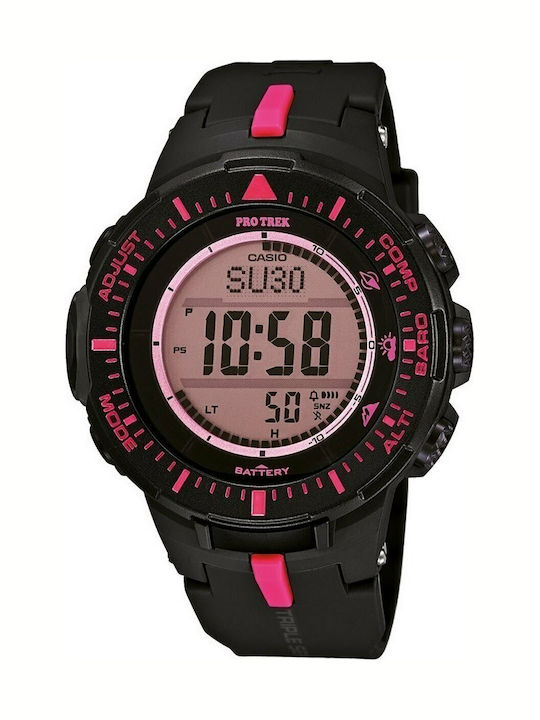 Casio Pro Trek Ψηφιακό Ανδρικό Ρολόι 47mm Μπαταρίας με Μαύρο Καουτσούκ Λουράκι