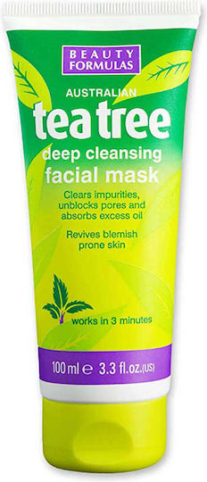Beauty Formulas Tea Tree Deep Cleansing Μάσκα Ομορφιάς Προσώπου για Καθαρισμό Με Άργιλο 100ml