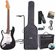 JHS Encore LH Pack Set Elektrische Gitarre für Linkshänder Stratocaster mit SSS Tonabnehmerkonfiguration Schwarz mit Tasche