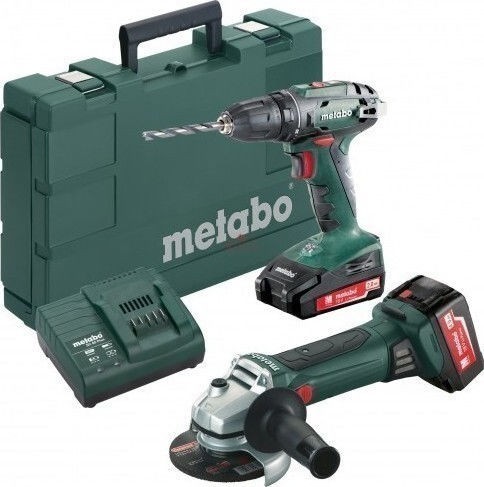 Metabo Combo 2.4.4 18V SB 18 & W 18 LTX 125 Quick Set Angle Wheel & Drill Driver 18V with 2 Batteries 4Ah - 2Ah and Case