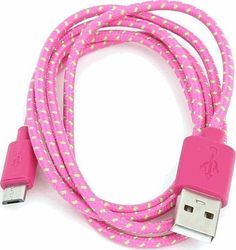 Omega OUFBCP Braided USB 2.0 σε micro USB 1m Ροζ