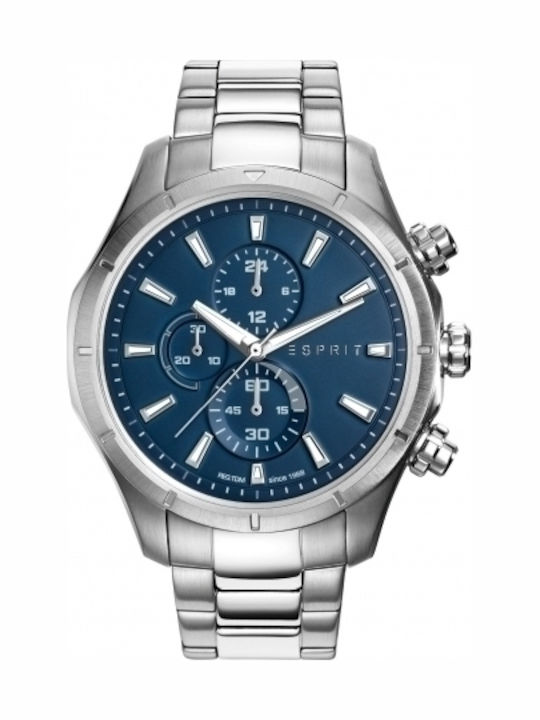 Esprit Ανδρικό Ρολόι 46mm Χρονογράφος Μπαταρίας με Ασημί Μεταλλικό Μπρασελέ