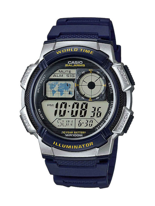 Casio Ψηφιακό Ρολόι Χρονογράφος Μπαταρίας με Μπλε Καουτσούκ Λουράκι