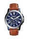 Fossil Ανδρικό Ρολόι 44mm Χρονογράφος Μπαταρίας με Καφέ Δερμάτινο Λουράκι