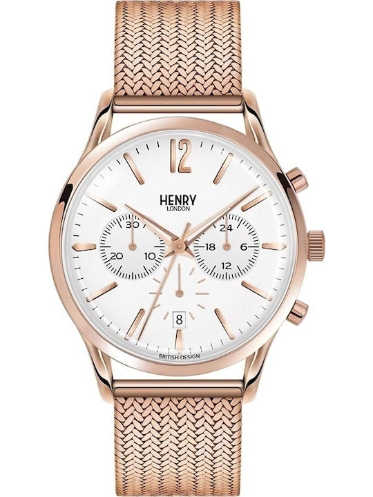 Henry London Richmond Γυναικείο Ρολόι Χρονογράφος Μπαταρίας με Ροζ Χρυσό Μεταλλικό Μπρασελέ