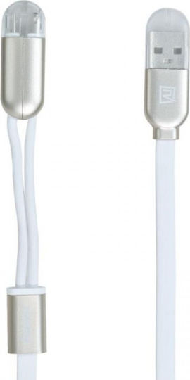 Remax Binary RC-025t Flat USB to Lightning / micro USB Cable 2.1A Λευκό 1m