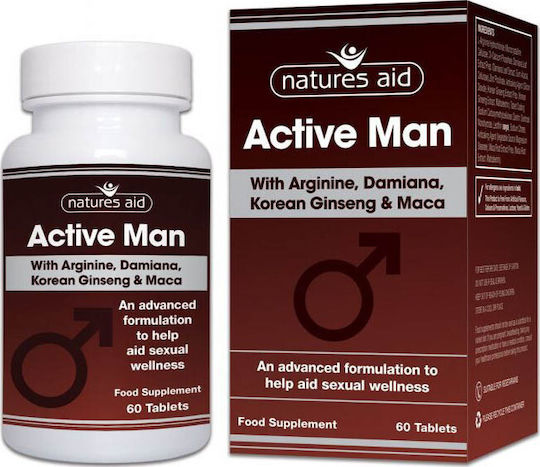 Natures Aid Active Man with Arginine Korean Ginseng and Maca Supplement for Fertility 60 Tablets
