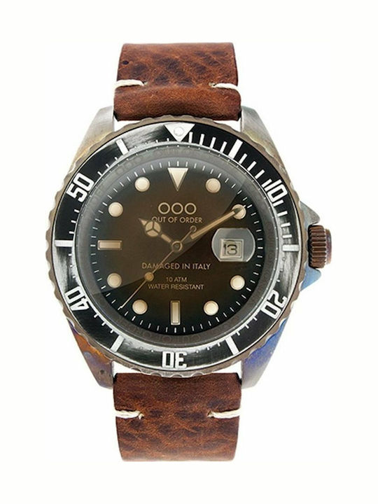 Out Of Order Dark Brown Watch Battery with Leather Strap