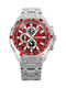 Curren Watch Chronograph Battery with Metal Bracelet Silver - Red