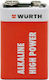 Wurth High Power Alkaline Batterie 9V 1Stück 0827115