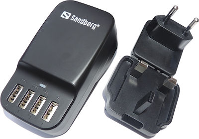 Sandberg Φορτιστής Χωρίς Καλώδιο με 4 Θύρες USB-A Μαύρος (440-87)