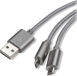 4Smarts Braided USB to 2x micro USB Cable Γκρί 1m (4250774978166)
