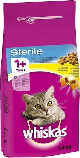 Whiskas Sterile 1+ Dry Food for Adult Sterilized Cats with Sensitive Urinary with Chicken 1.4kg