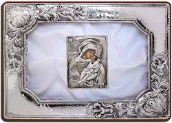 Silver wrought silver crown case with Virgin Mary 29x23cm