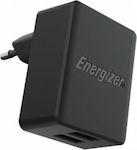 Energizer Ladegerät ohne Kabel mit 2 USB-A Anschlüsse 12W Stromlieferung Schwarzs (ACA2BEUHBK3)