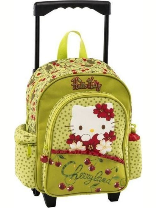 Graffiti Hello Kitty Cherryland School Bag Trolley Kindergarten in Green color