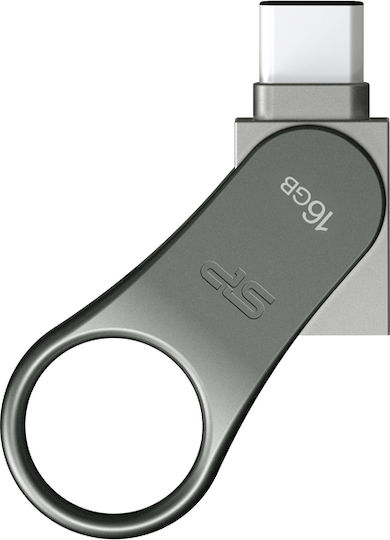 Silicon Power Mobile C80 16GB USB 3.1 Stick με σύνδεση USB-A & USB-C Ασημί