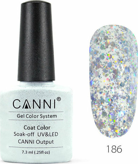 Canni Classic Ημιμόνιμο Βερνίκι Νυχιών 186 Silver Glitter με Glitter 7.3ml
