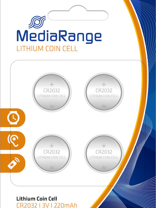 MediaRange Lithium Coin Cell Μπαταρίες CR2032 3V 4τμχ