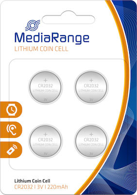 MediaRange Lithium Coin Cell Μπαταρίες CR2032 3V 4τμχ