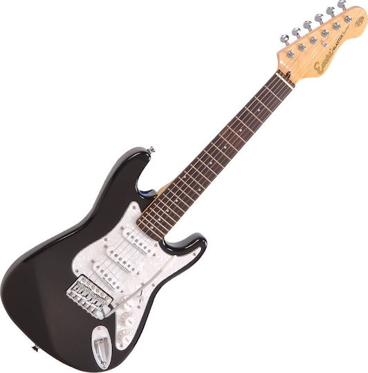 Encore E375 3/4 Electric Guitar Stratocaster with SSS Pickup Configuration Black