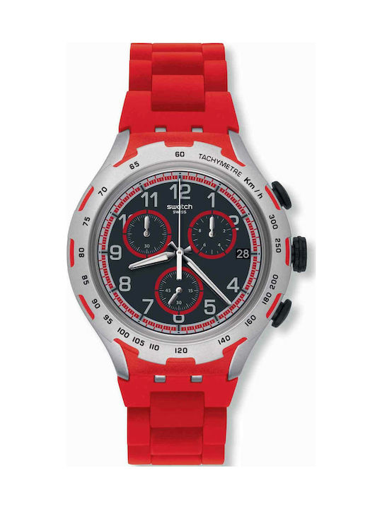 Swatch Red Attack Uhr Chronograph Batterie mit Rot Kautschukarmband