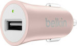 Belkin Φορτιστής Αυτοκινήτου Ροζ Συνολικής Έντασης 2.4A με μία Θύρα USB