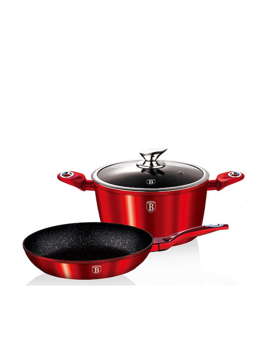 Berlinger Haus Metallic Line Cookware Set of Aluminum with Stone Coating Burgundy Collection 3pcs