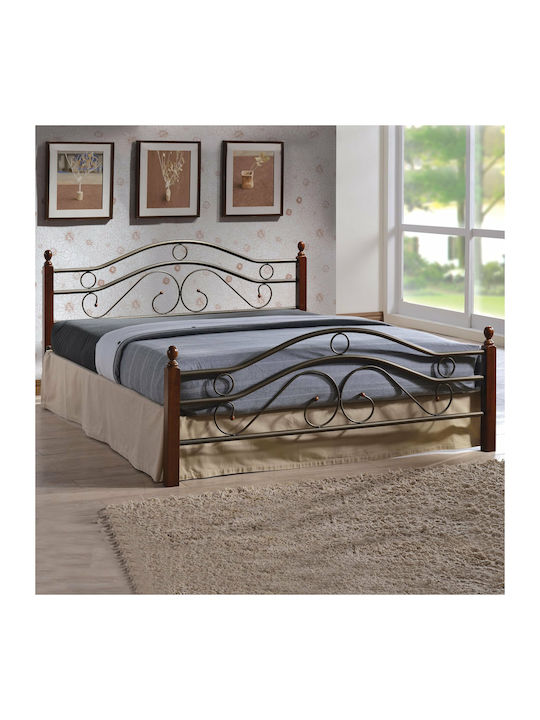 Celina Κρεβάτι Διπλό Μεταλλικό Μαύρο με Τάβλες για Στρώμα 150x200cm
