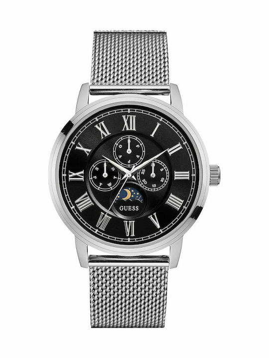 Guess Delancy Moonphase Men's Watch 44mm Chronograph Battery with Silver Metal Bracelet