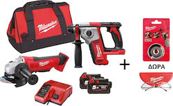 Milwaukee M18 BHAG-502B Set Angle Wheel & Hammer 18V with 2 5Ah Batteries and Case with Γυαλιά Προστασίας