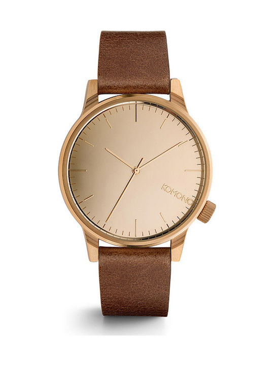 Komono Winston Mirror Rose Cognac Watch with Brown Leather Strap