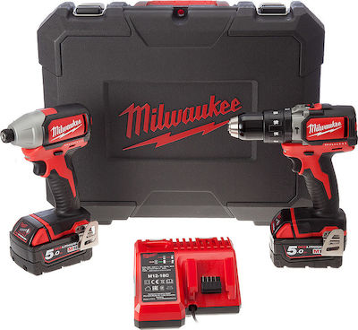 Milwaukee M18 BLPP2B-502C Σετ Κρουστικό Δραπανοκατσάβιδο & Παλμικό Κατσαβίδι 18V με 2 Μπαταρίες 5Ah και Θήκη