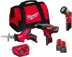 Milwaukee M12 BPDHZ-202B Set Impact Drill Driver & Reciprocating Saw & Lens 12V with 2 2Ah Batteries and Case