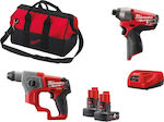 Milwaukee M12 CHCID-402B Σετ Παλμικό Κατσαβίδι & Πιστολέτο 12V με 2 Μπαταρίες 4Ah και Θήκη