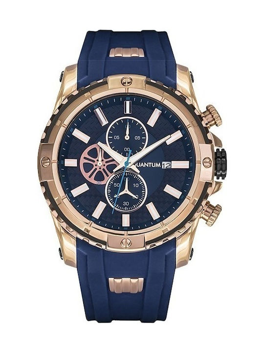 Quantum Uhr Chronograph Batterie mit Blau Kautschukarmband HNG554.999