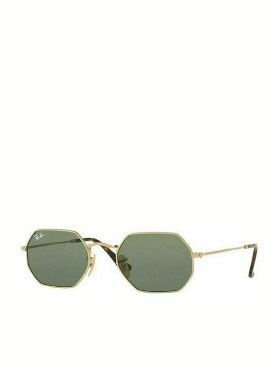 Ray Ban Octagonal Sunglasses with Gold Metal Frame and Green Lenses RB3556N 001