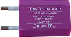 Volte-Tel Wall Adapter with USB-A port in Purple Colour