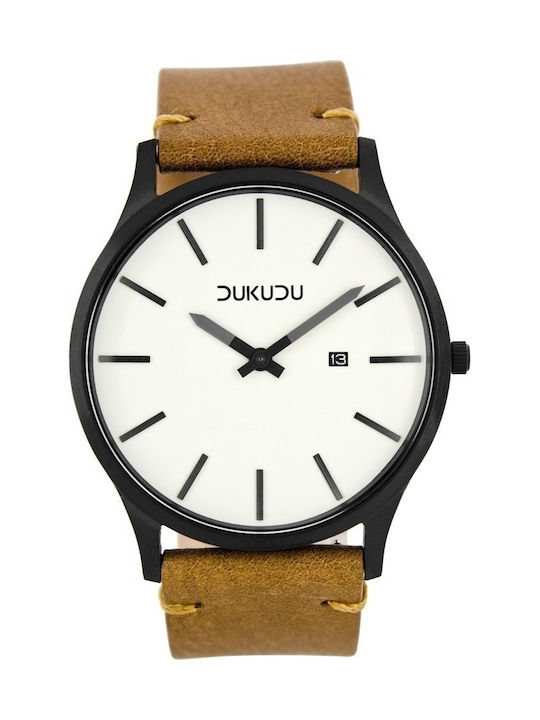 Dukudu Harald Watch Battery with Brown Leather Strap