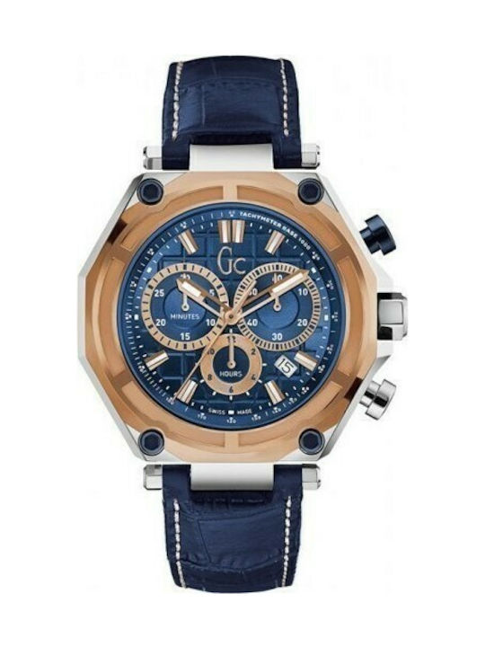GC Watches Uhr Chronograph Batterie mit Blau Lederarmband X10002G7S