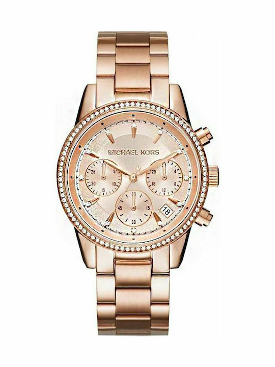 Michael Kors Ritz Γυναικείο Ρολόι 37mm Χρονογράφος Μπαταρίας με Ροζ Χρυσό Μεταλλικό Μπρασελέ