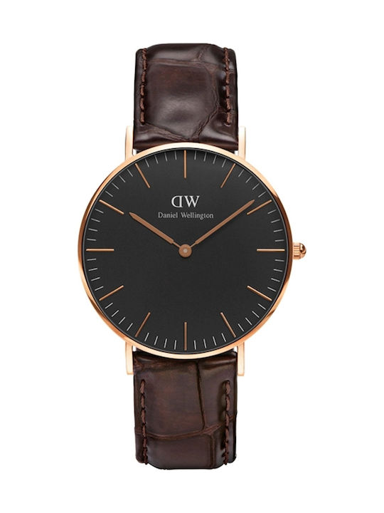 Daniel Wellington Classic York Watch Battery with Brown Leather Strap