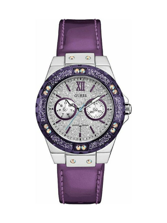 Guess Watch Chronograph with Purple Leather Strap W0775L6