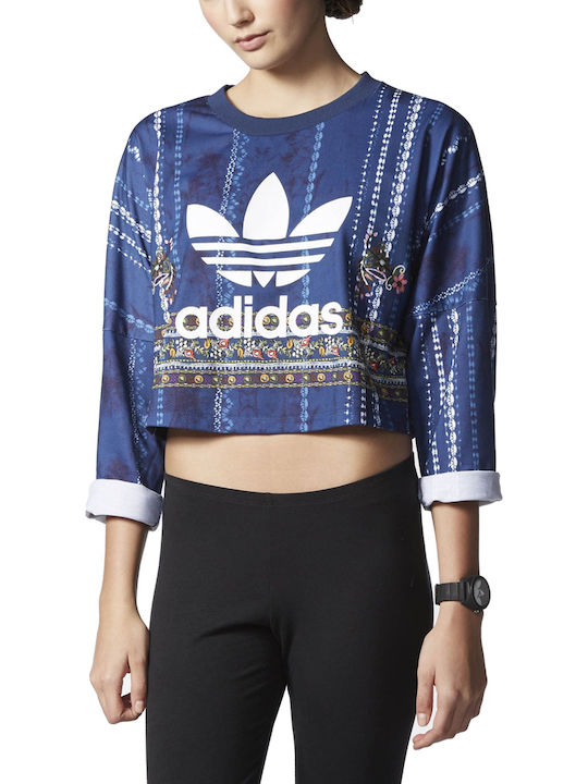 Adidas Cirandeira Crop Sweater Women's Athletic Blouse Long Sleeve Blue