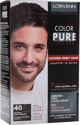 Lorvenn Color Pure Men Set Vopsea de Păr fără amoniac 40 Castaniu închis natural 40ml