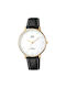 Q&Q Watch Battery with Black Leather Strap QZ00J101