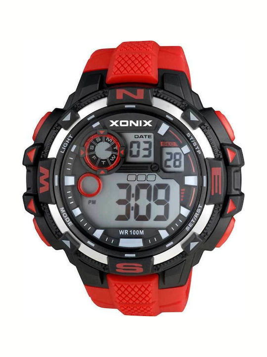 Xonix Ψηφιακό Ανδρικό Ρολόι 48mm Χρονογράφος Μπαταρίας με Κόκκινο Καουτσούκ Λουράκι